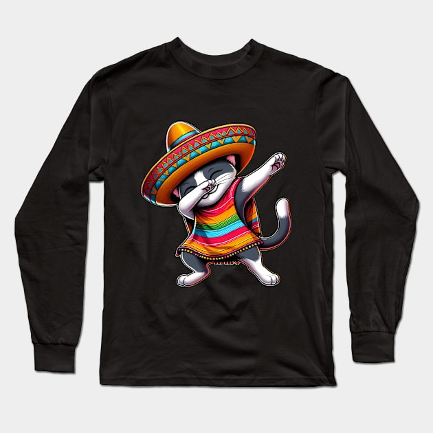 Cinco De Mayo Funny Mexican Cat Sombrero Poncho Long Sleeve T-Shirt by justingreen